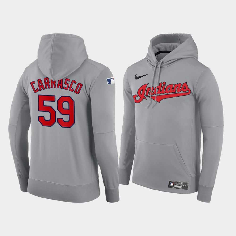 Men Cleveland Indians 59 Carrasco gray road hoodie 2021 MLB Nike Jerseys